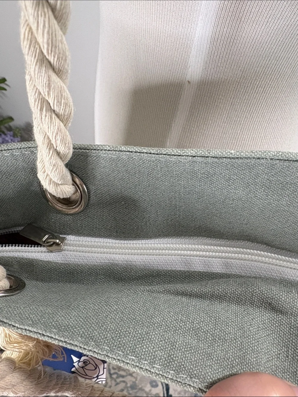 G Monogram Olive Green and White Striped Canvas Tote with Pouch
